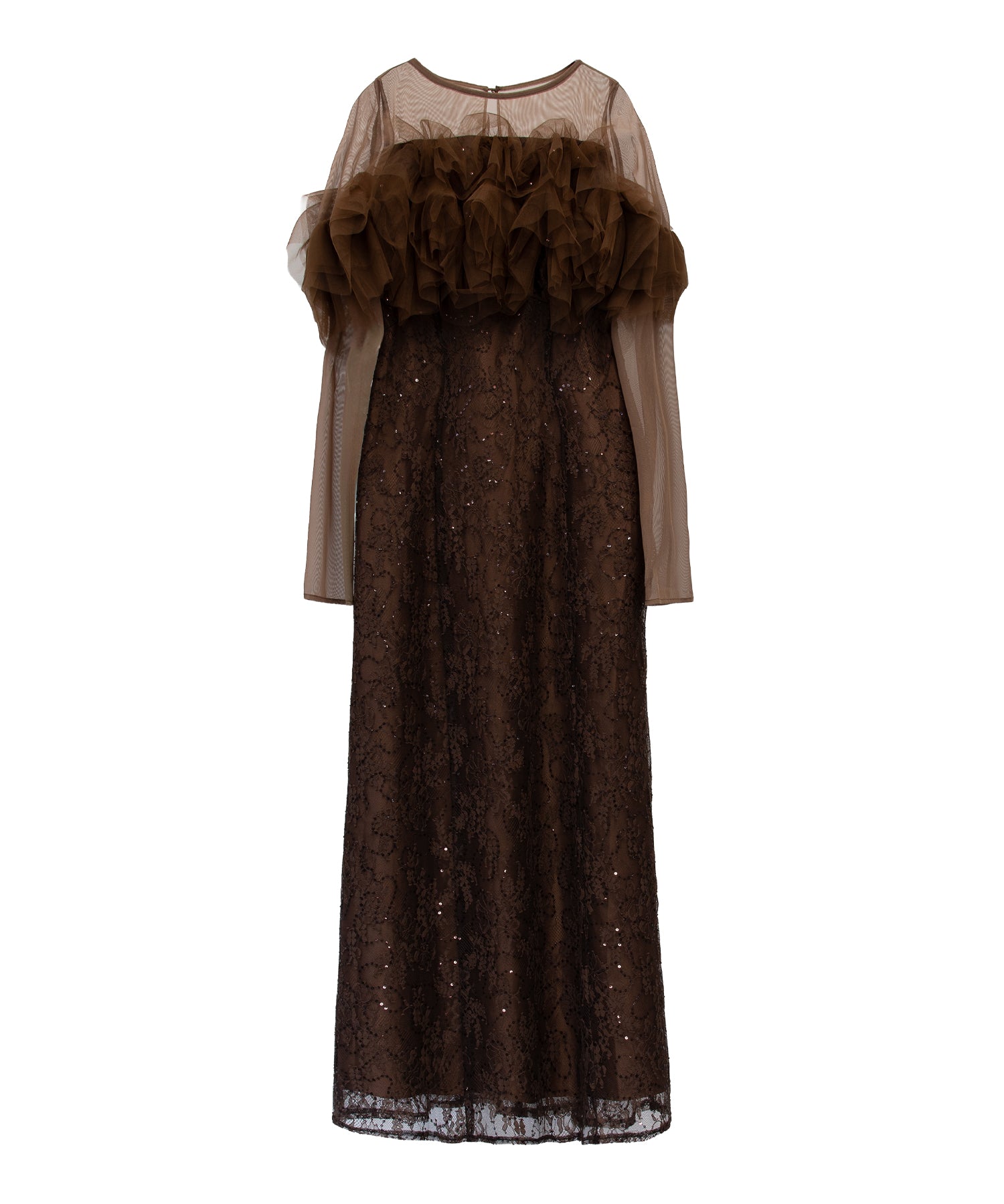 TULLE SPARKLE DRESS ブラウン 正面全身物撮り画像