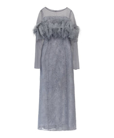 TULLE SPARKLE DRESS ライトグレー 正面全身物撮り画像
