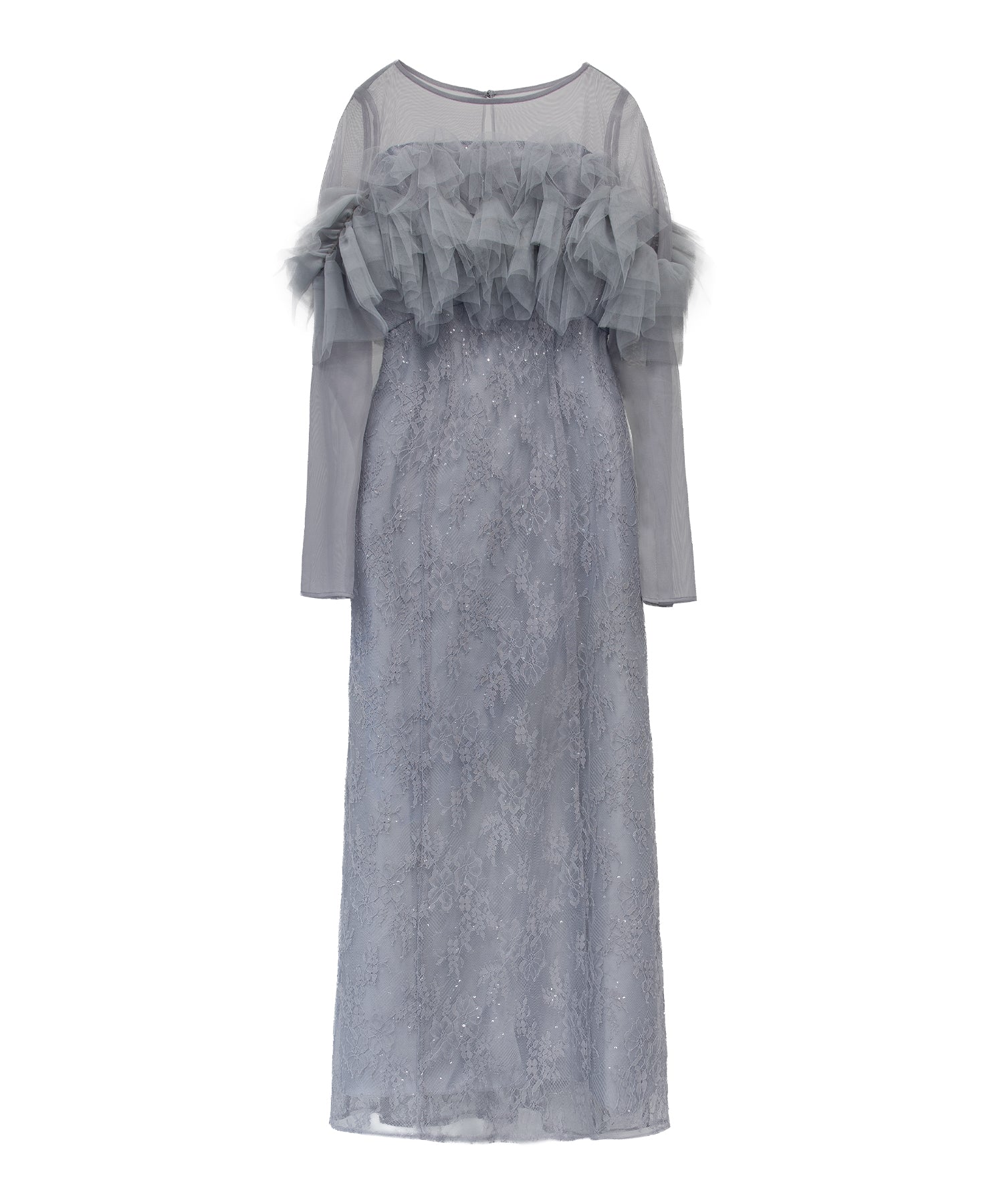 TULLE SPARKLE DRESS ライトグレー 正面全身物撮り画像