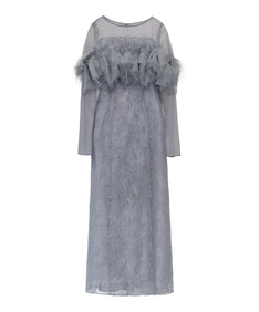 TULLE SPARKLE DRESS ライトグレー 正面全身物撮り画像