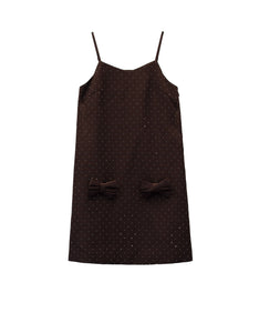GRINT RIBBON MINI DRESS ブラウン 正面物撮り画像