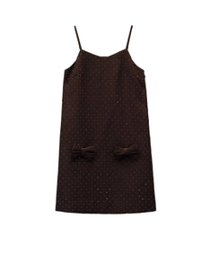 GRINT RIBBON MINI DRESS ブラウン 正面物撮り画像