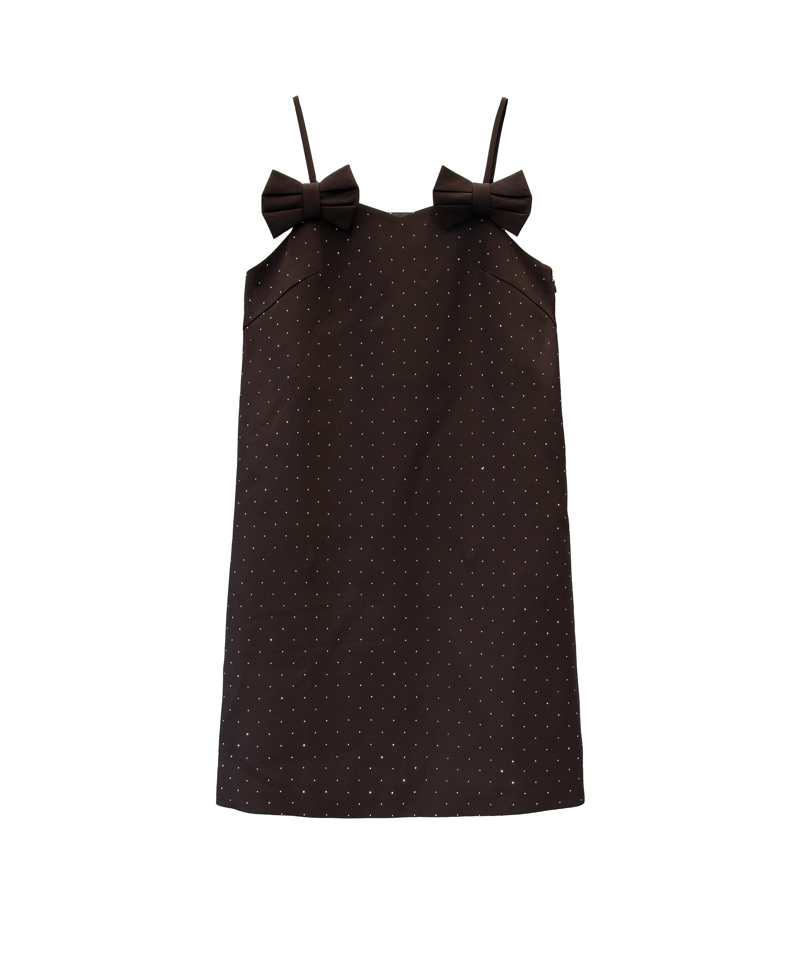 GRINT RIBBON MINI DRESS ブラウン 正面物撮り画像