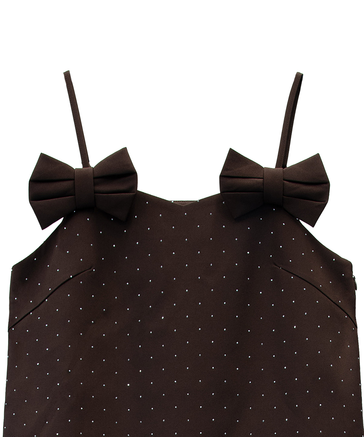 GRINT RIBBON MINI DRESS ブラウン 正面物アップ撮り画像