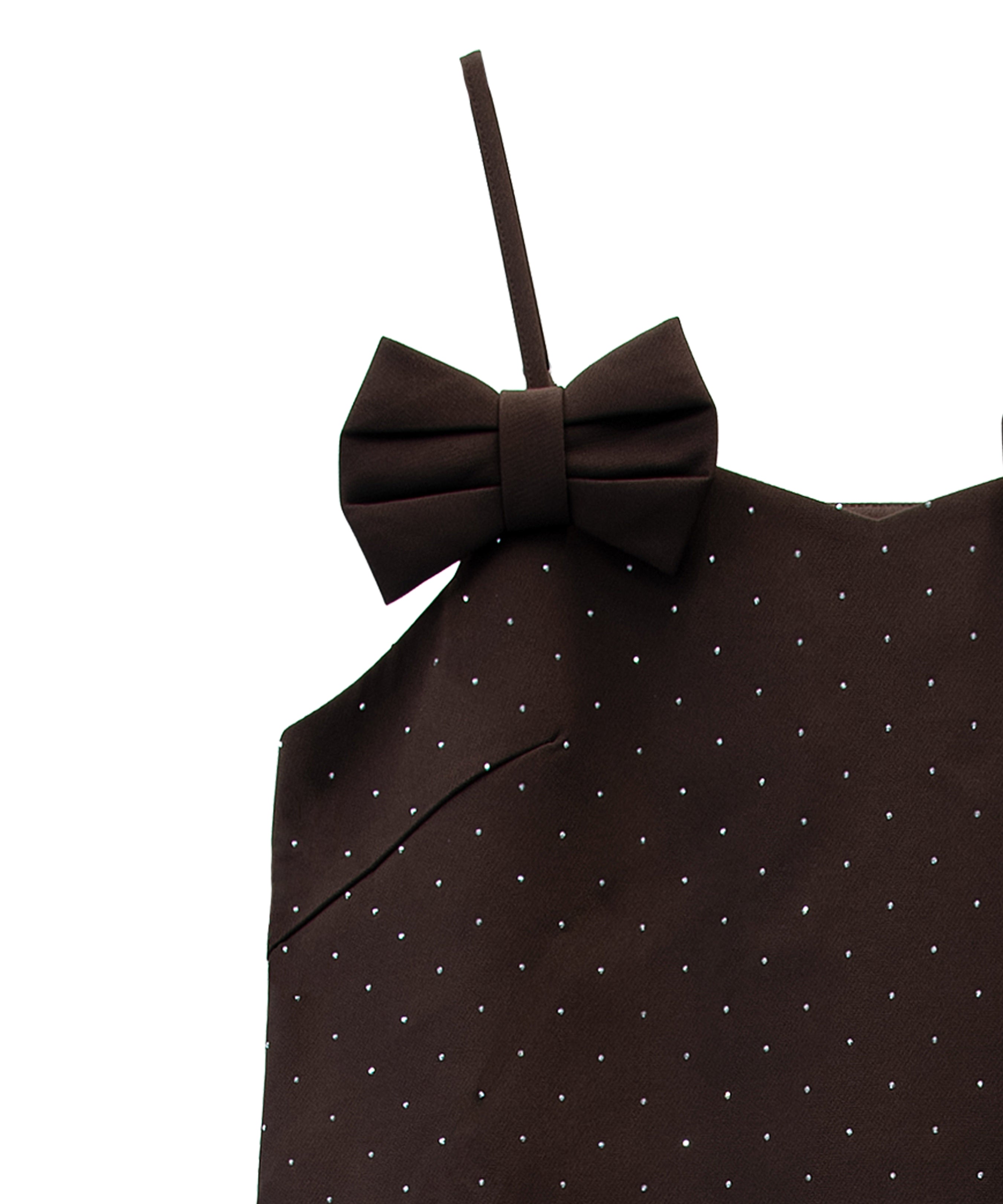 GRINT RIBBON MINI DRESS ブラウン 正面物アップ撮り画像