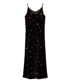 GLIMMER FLOWER DRESS ブラウン  背面全身物撮り画像