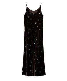 GLIMMER FLOWER DRESS ブラウン  背面全身物撮り画像