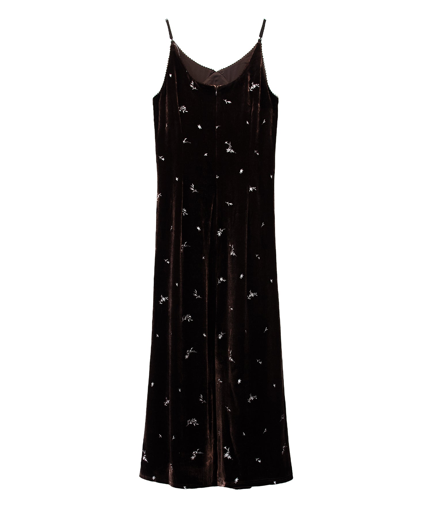 GLIMMER FLOWER DRESS ブラウン  背面全身物撮り画像