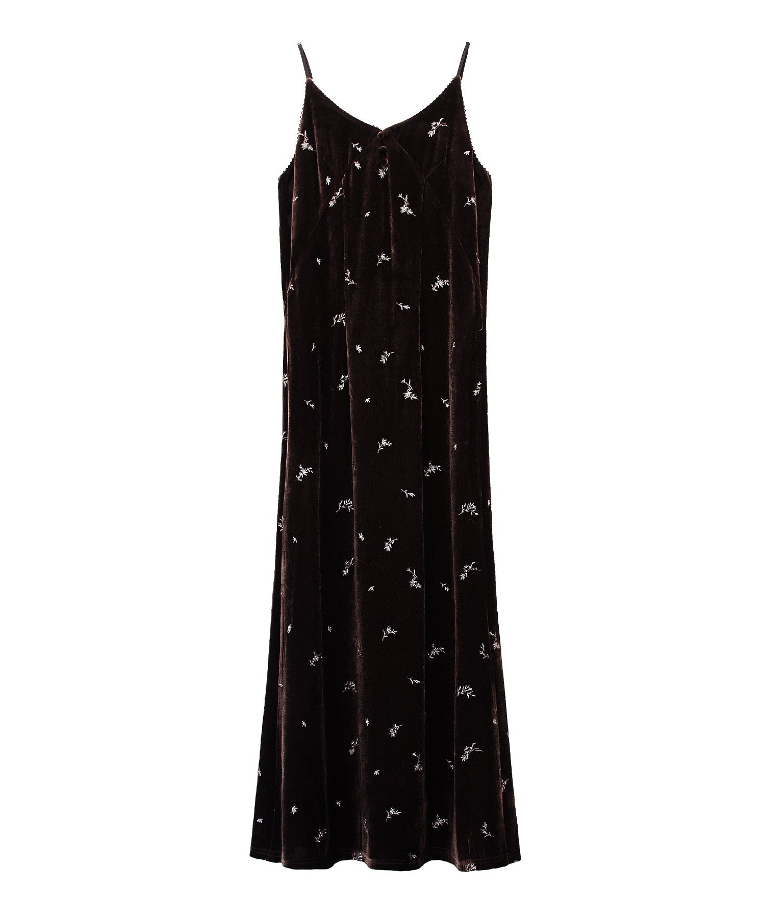 GLIMMER FLOWER DRESS ブラウン  正面全身物撮り画像