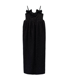 GRINT RIBBON LONG DRESS ブラック 正面全身物撮り画像