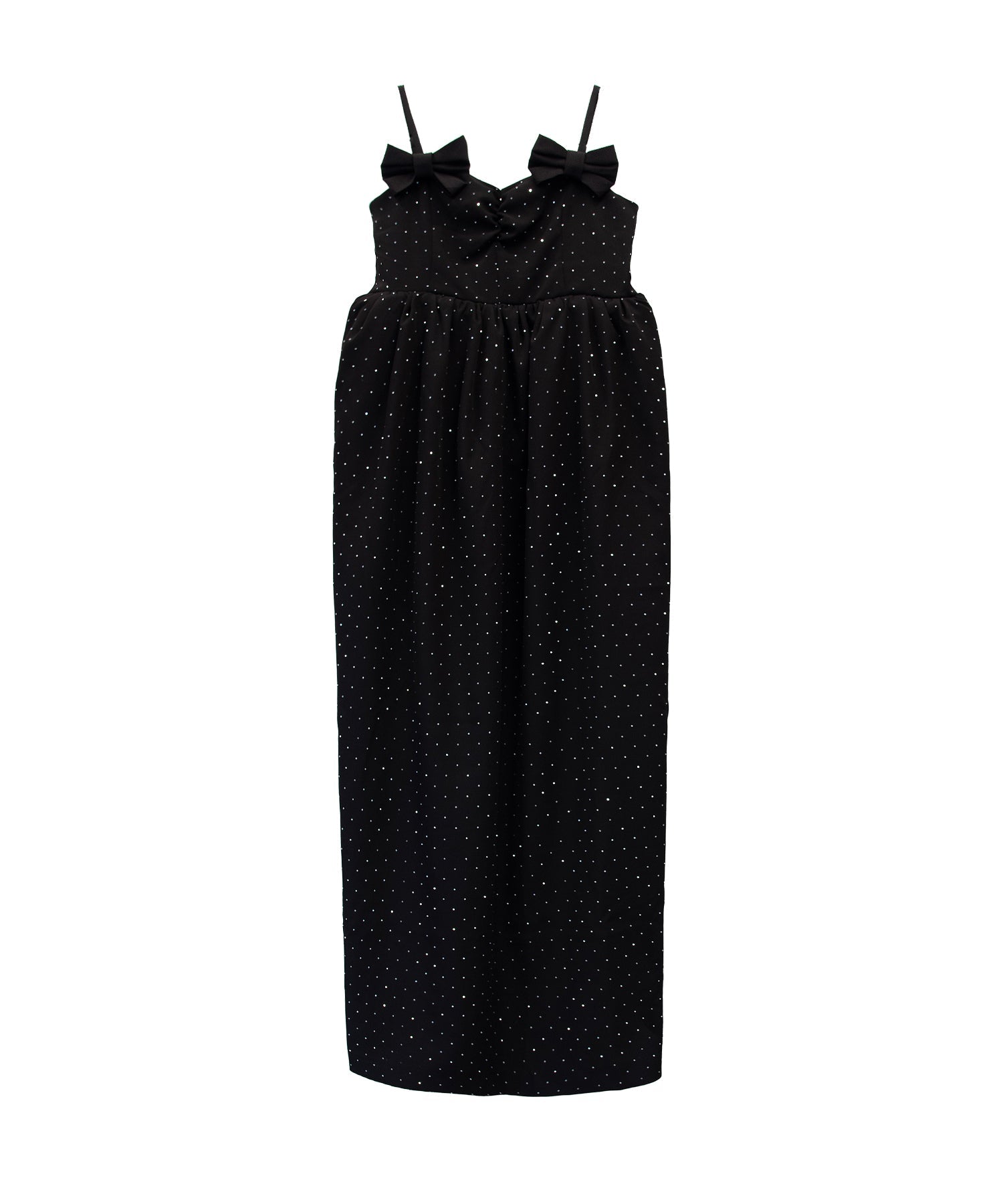 GRINT RIBBON LONG DRESS ブラック 正面全身物撮り画像
