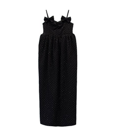 GRINT RIBBON LONG DRESS ブラック 正面全身物撮り画像
