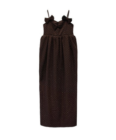GRINT RIBBON LONG DRESS ブラウン 正面全身物撮り画像