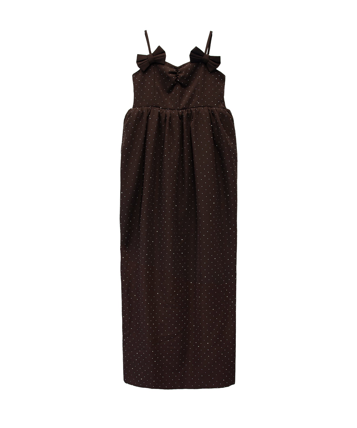 GRINT RIBBON LONG DRESS ブラウン 正面全身物撮り画像