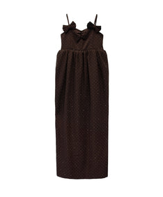 GRINT RIBBON LONG DRESS ブラウン 正面全身物撮り画像