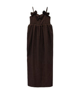 GRINT RIBBON LONG DRESS ブラウン 正面全身物撮り画像