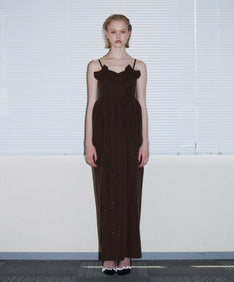 GRINT RIBBON LONG DRESS ブラウン 正面全身