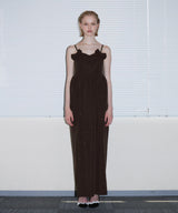 GRINT RIBBON LONG DRESS ブラウン 正面全身