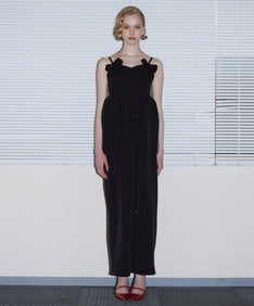 GRINT RIBBON LONG DRESS ブラック 正面全身
