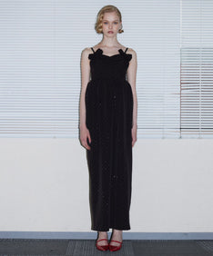 GRINT RIBBON LONG DRESS ブラック 正面全身
