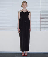 GRINT RIBBON LONG DRESS ブラック 正面全身
