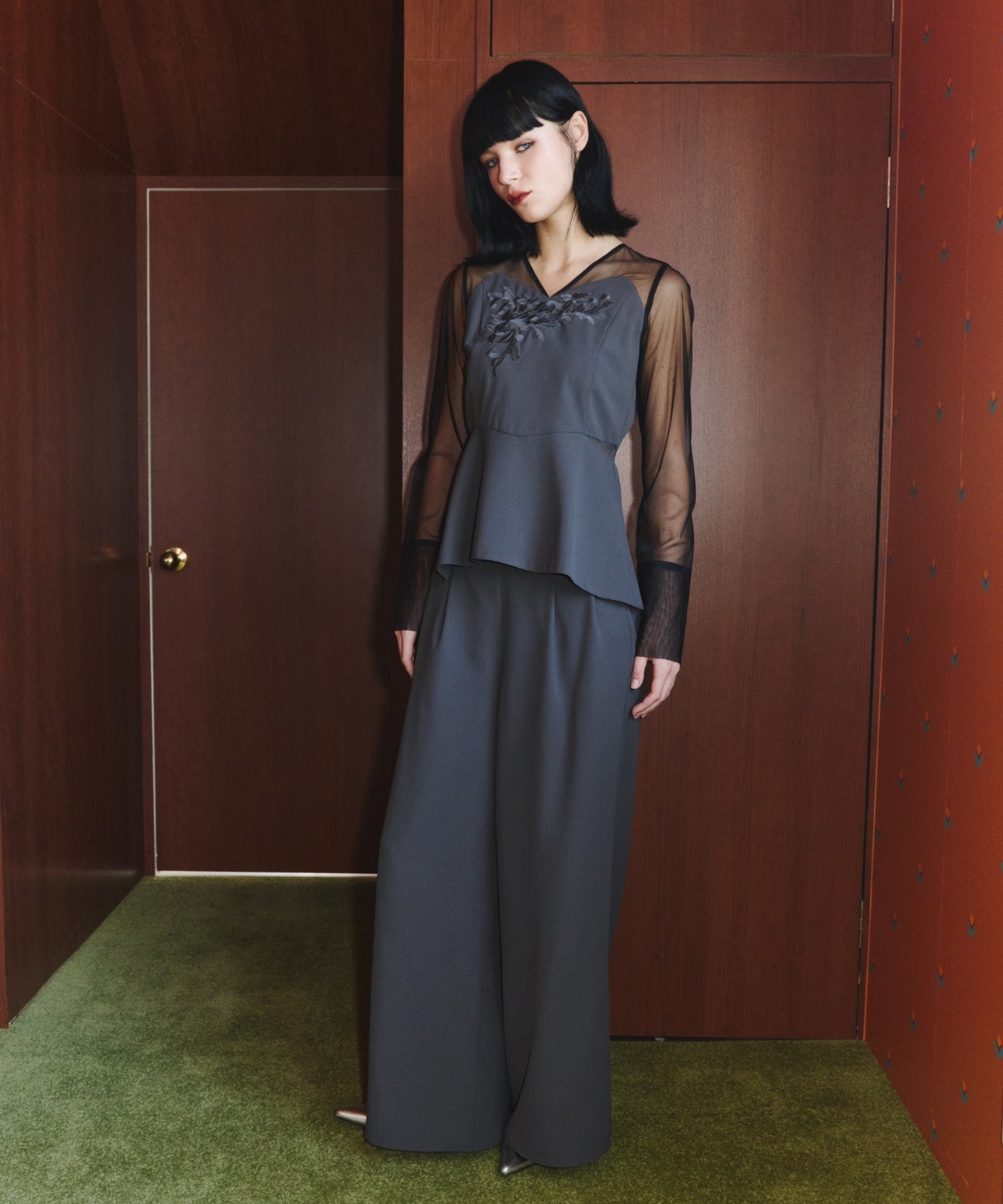 ANDRESDレイヤードセットアップ　お呼ばれドレス LACE PANEL ACCENT SETUP PANTS DRESS