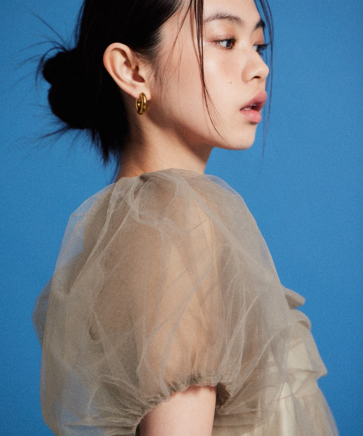 VOLUME TULLE PUFF SLEEVE DRESS