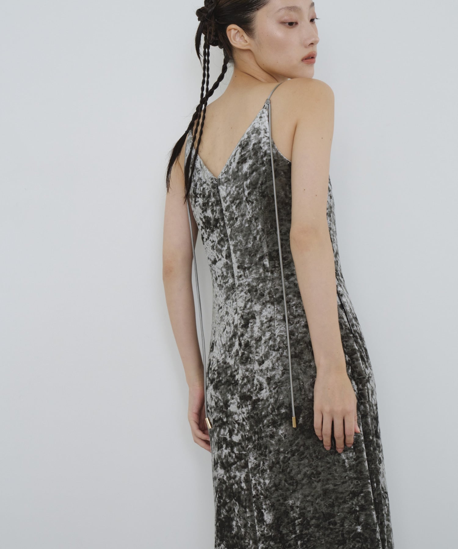 CURVED SQUARE VELOUR DRESS
