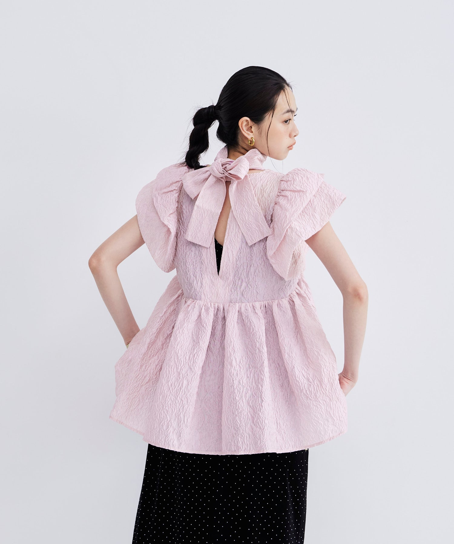 SHEER JACQUARD PEPLUM TOPS