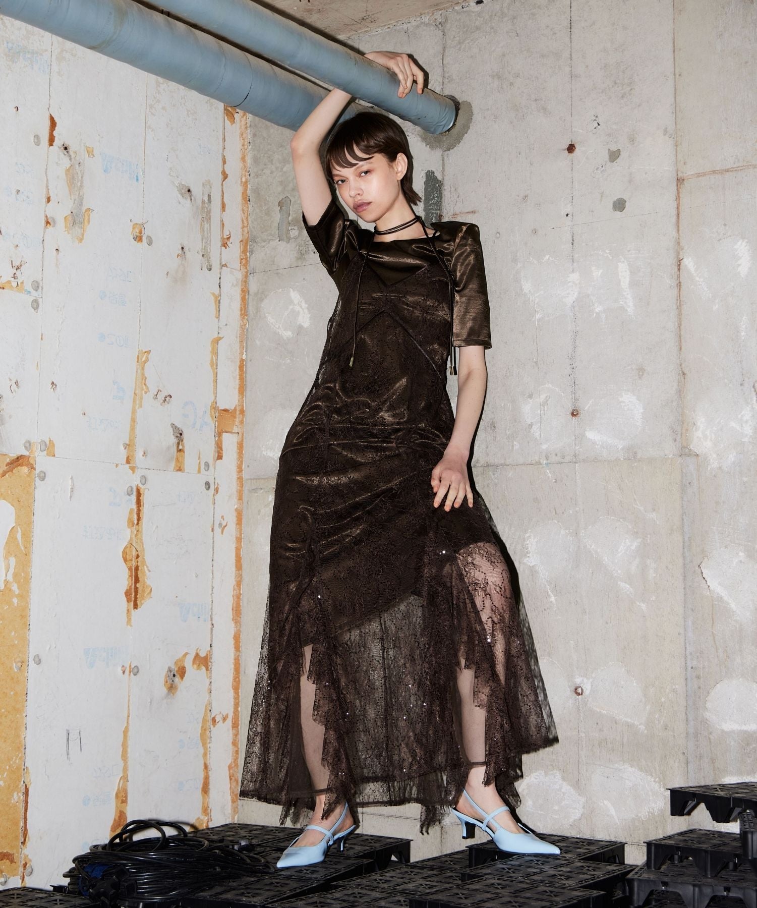 SPARKLE LACE SATIN DRESS