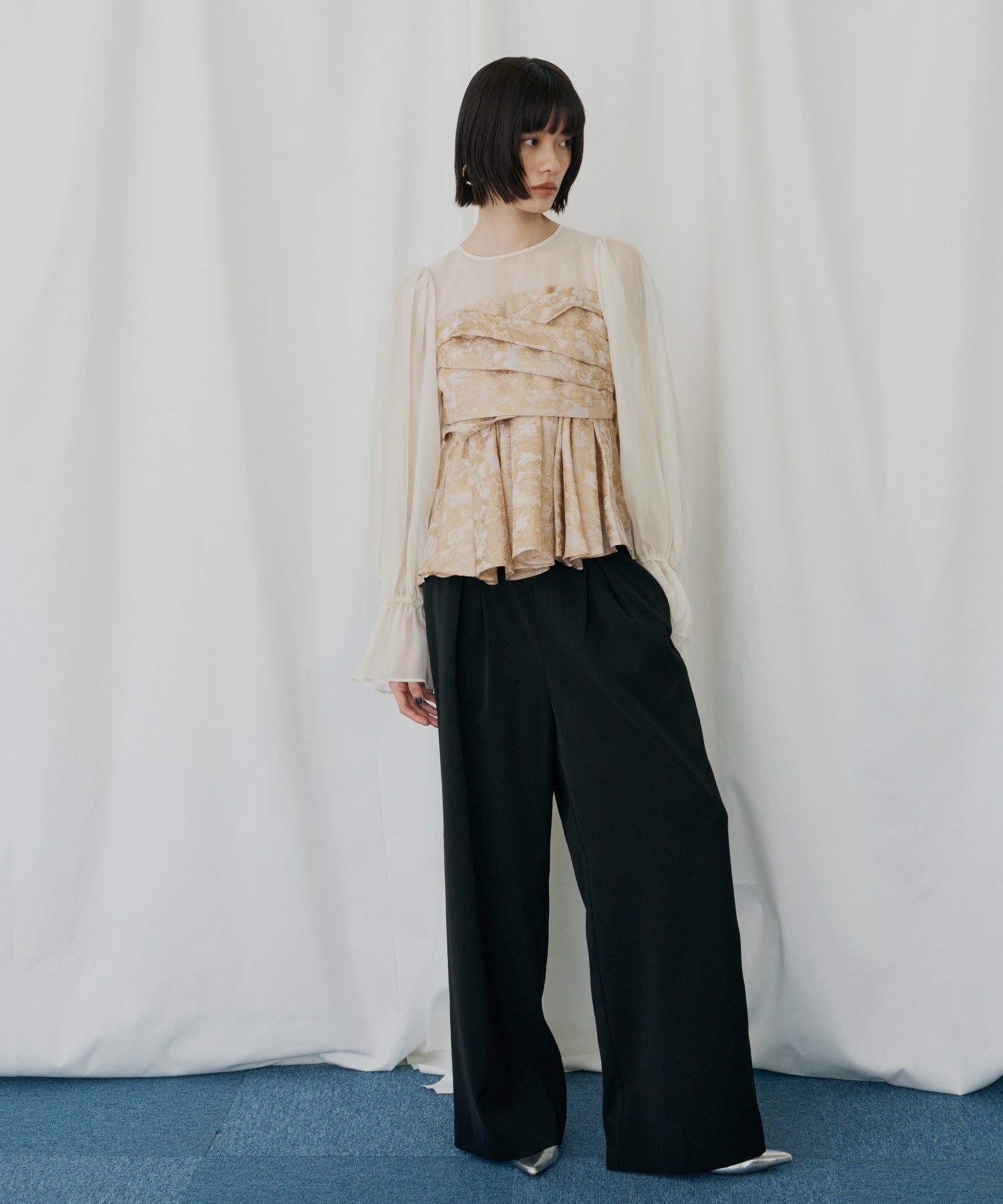 JACQUARD PEPLUM PANTS DRESS