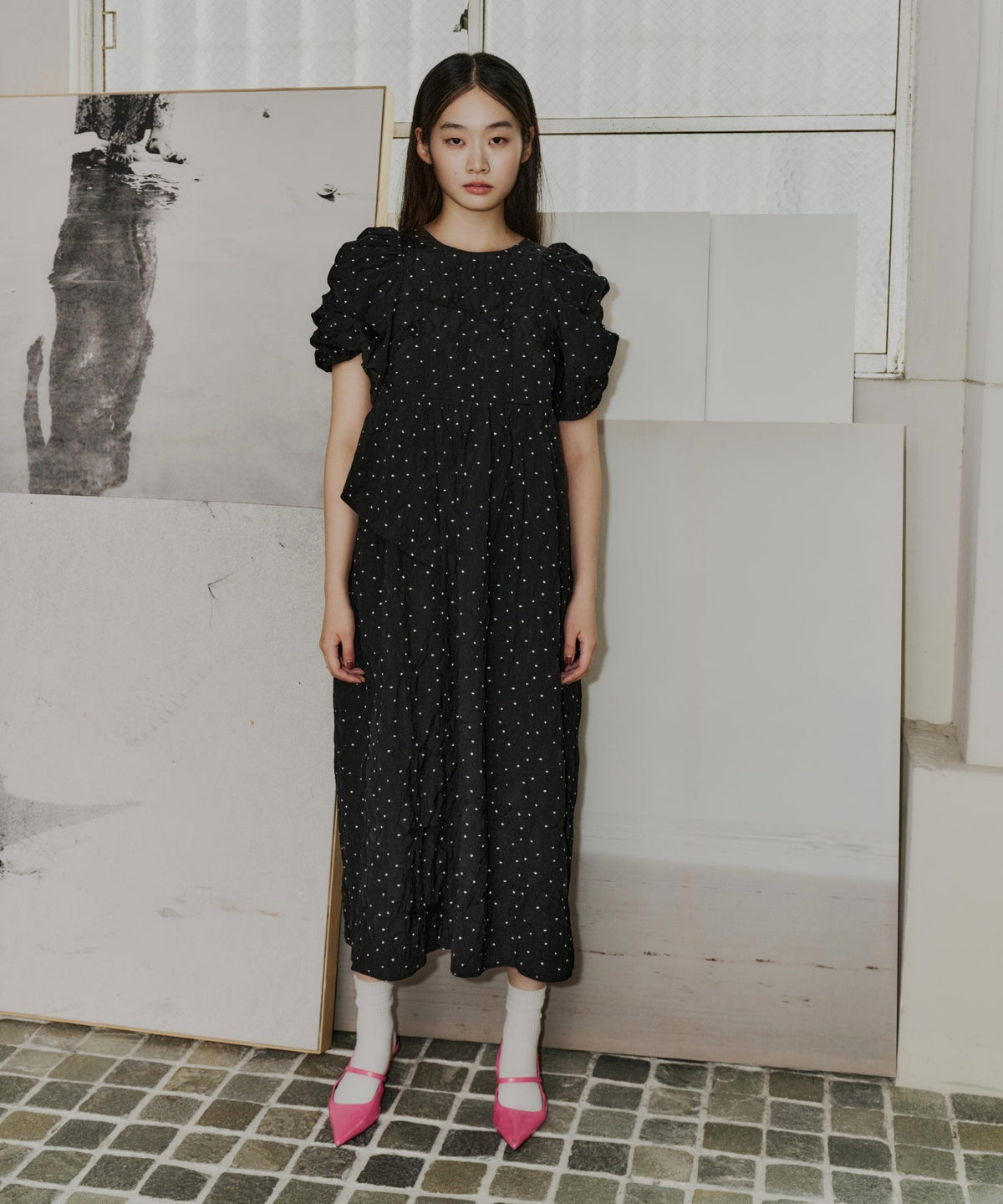 【POPUP】BUBBLE SLEEVE JACQUARD DRESS