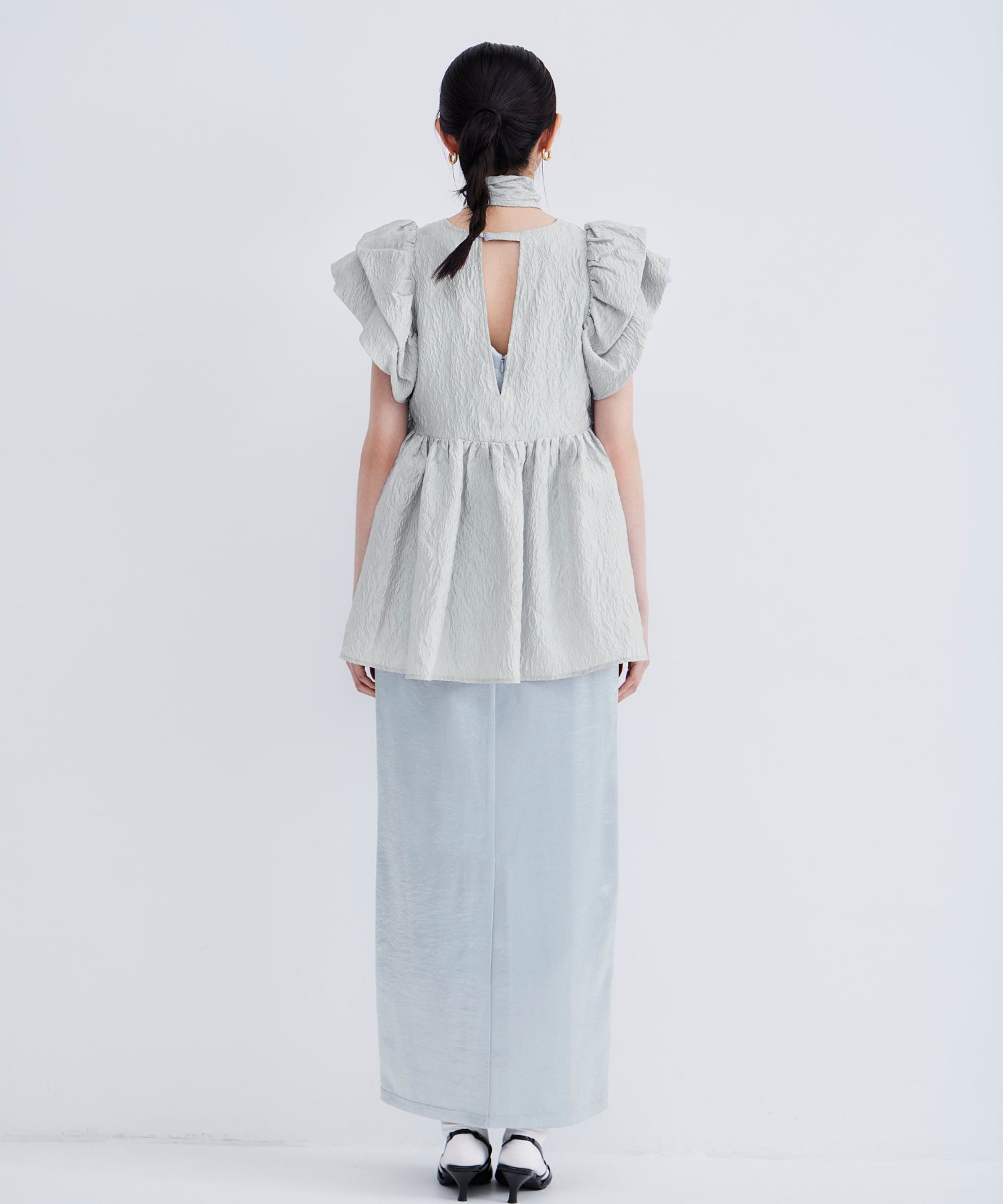 SHEER JACQUARD PEPLUM TOPS