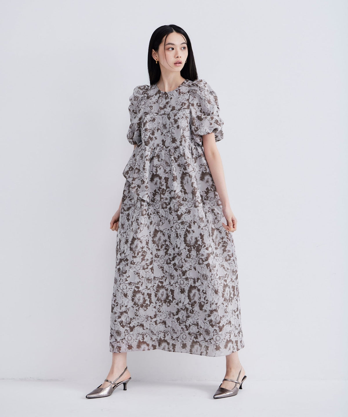 【POPUP】BUBBLE SLEEVE JACQUARD DRESS