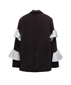 FRILL PEAKED LAPEL JACKET ブラウン 背面物撮り画像