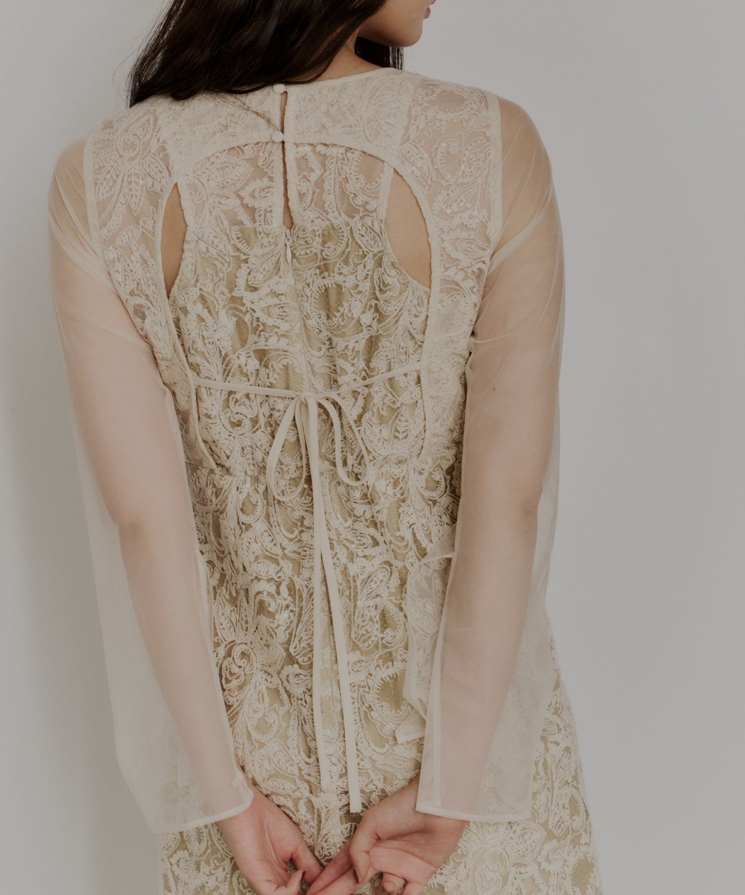 LEAF EMBROIDERY BACK DESIGN DRESS