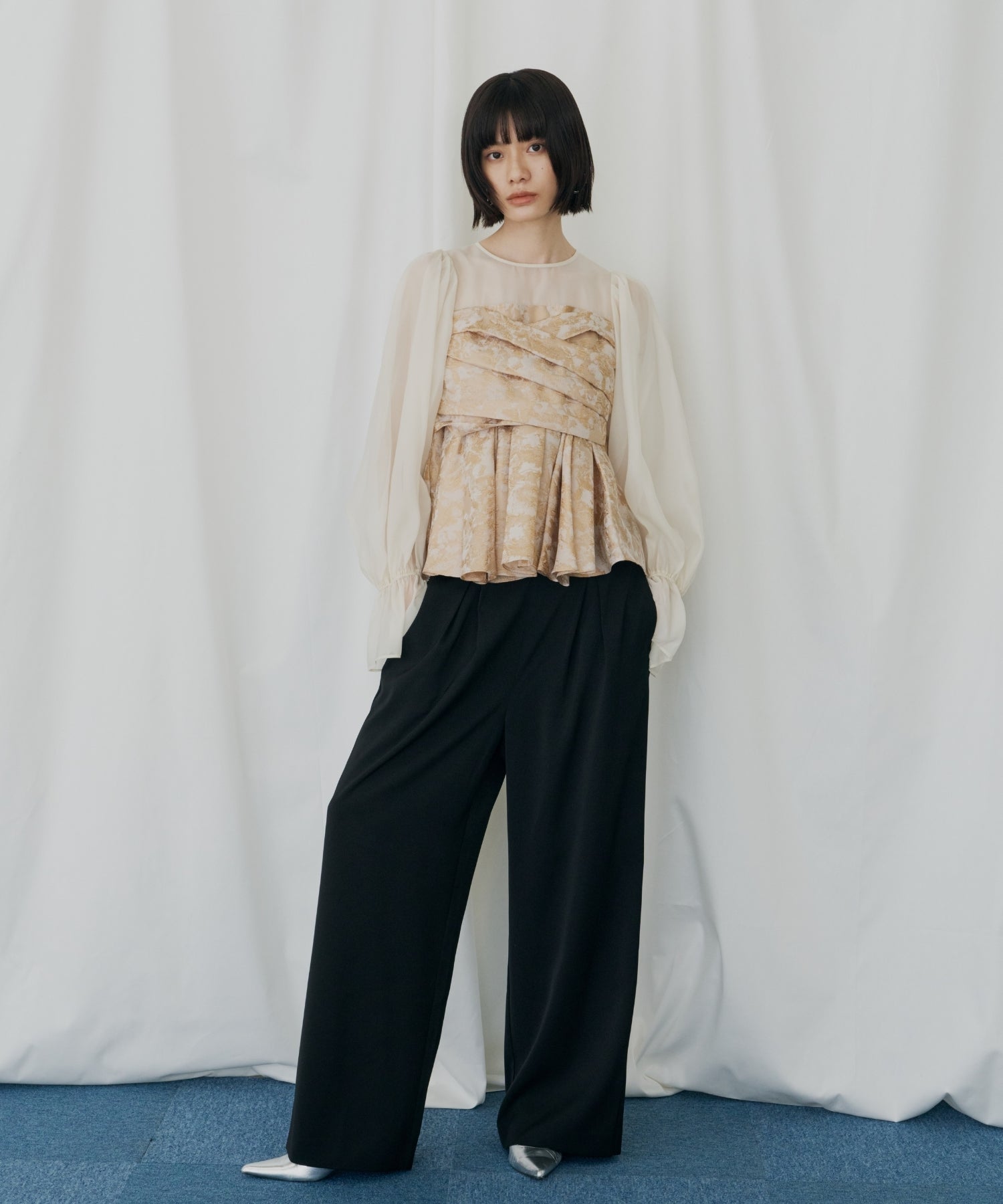 JACQUARD PEPLUM PANTS DRESS