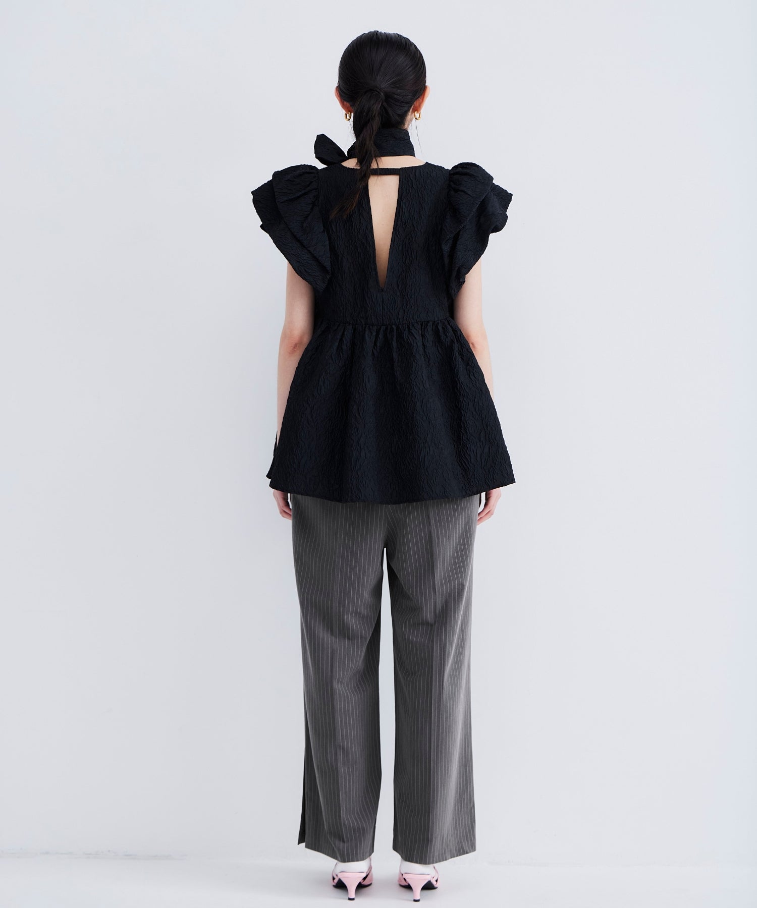 SHEER JACQUARD PEPLUM TOPS