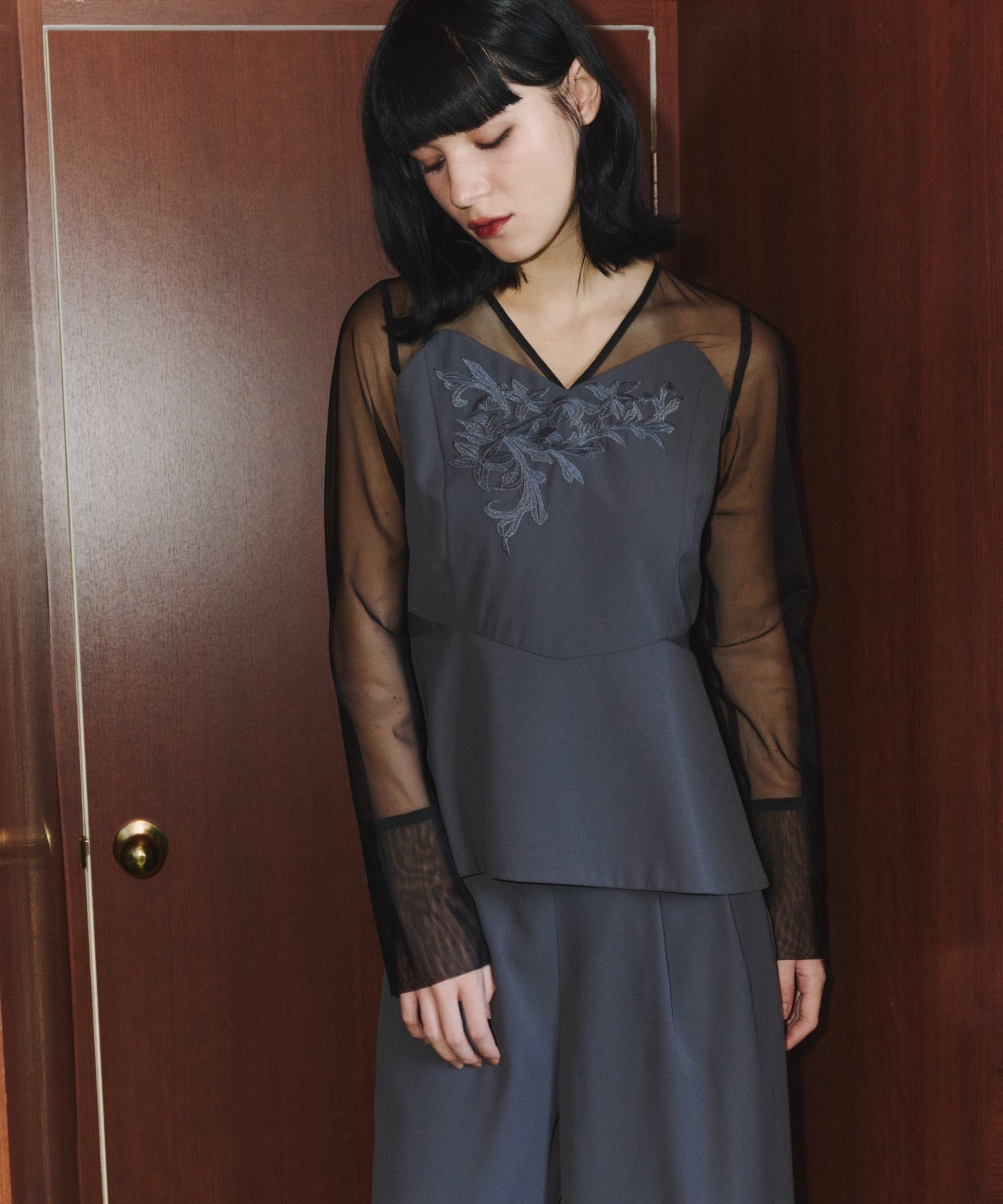 ANDRESDレイヤードセットアップ　お呼ばれドレス LACE PANEL ACCENT SETUP PANTS DRESS