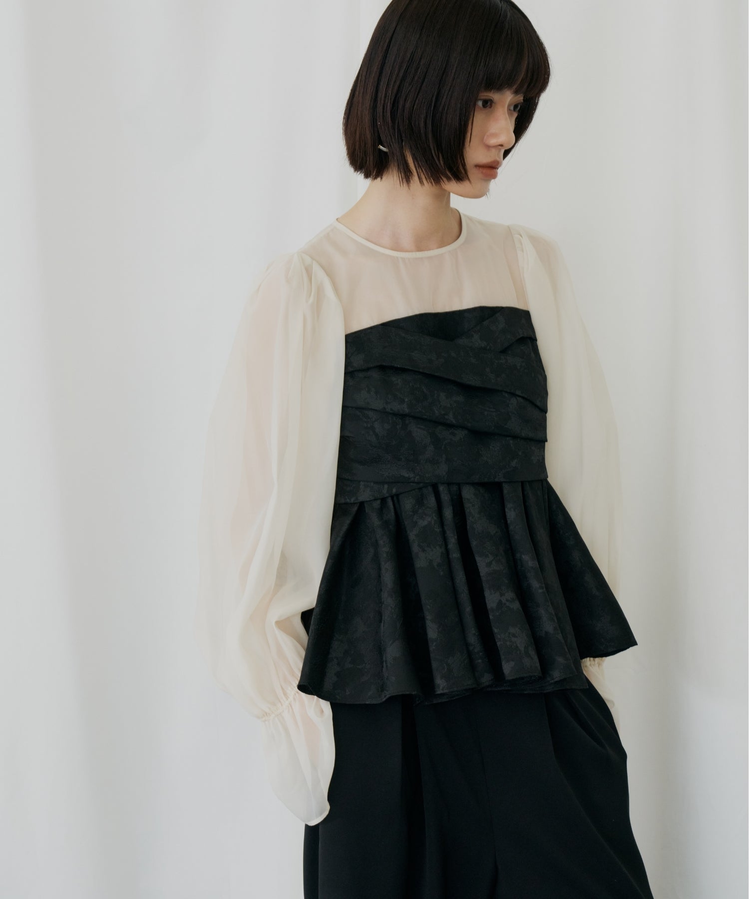 JACQUARD PEPLUM PANTS DRESS