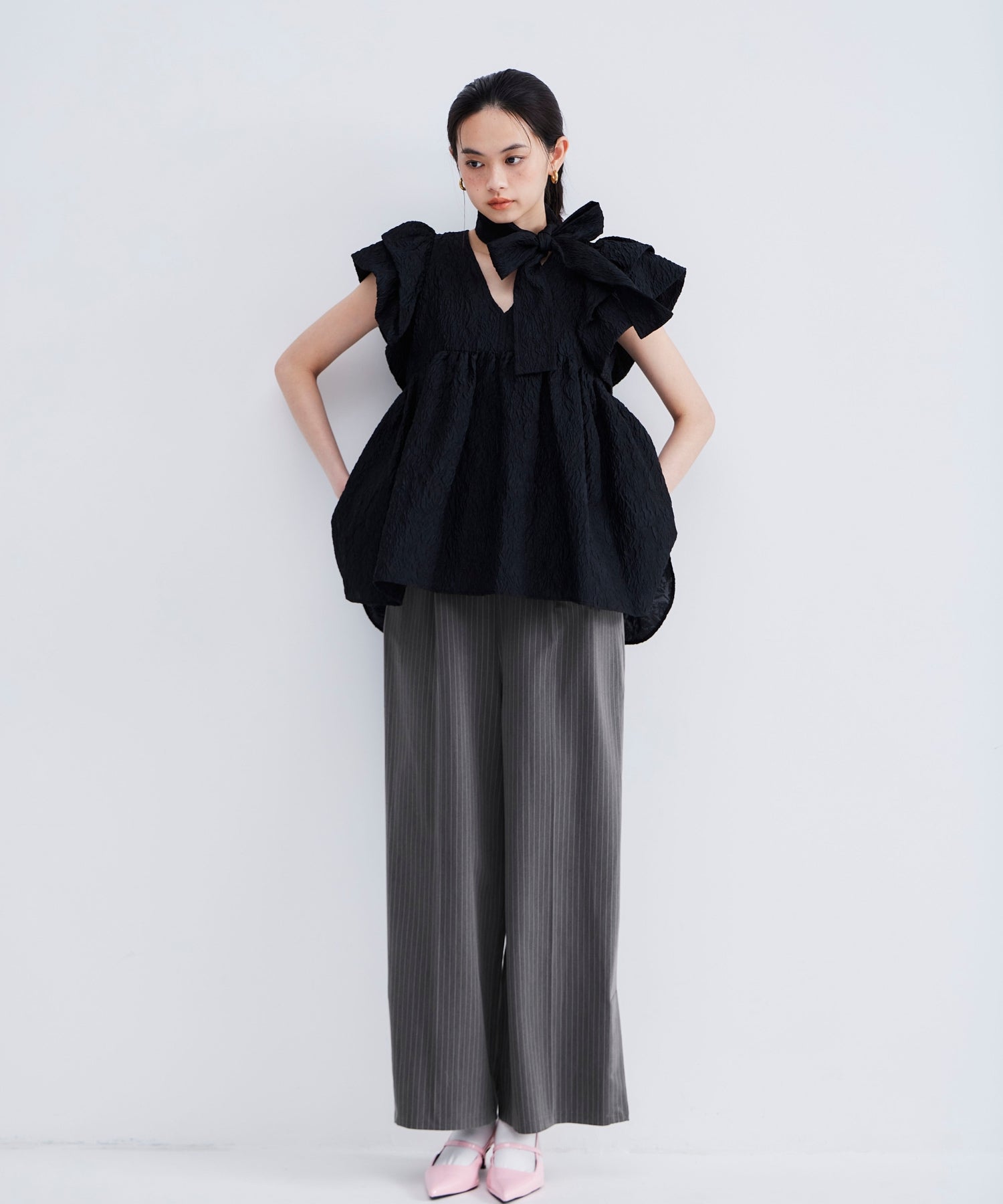 SHEER JACQUARD PEPLUM TOPS