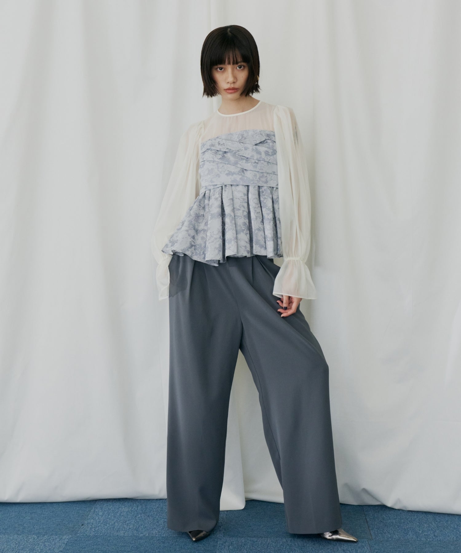 JACQUARD PEPLUM PANTS DRESS