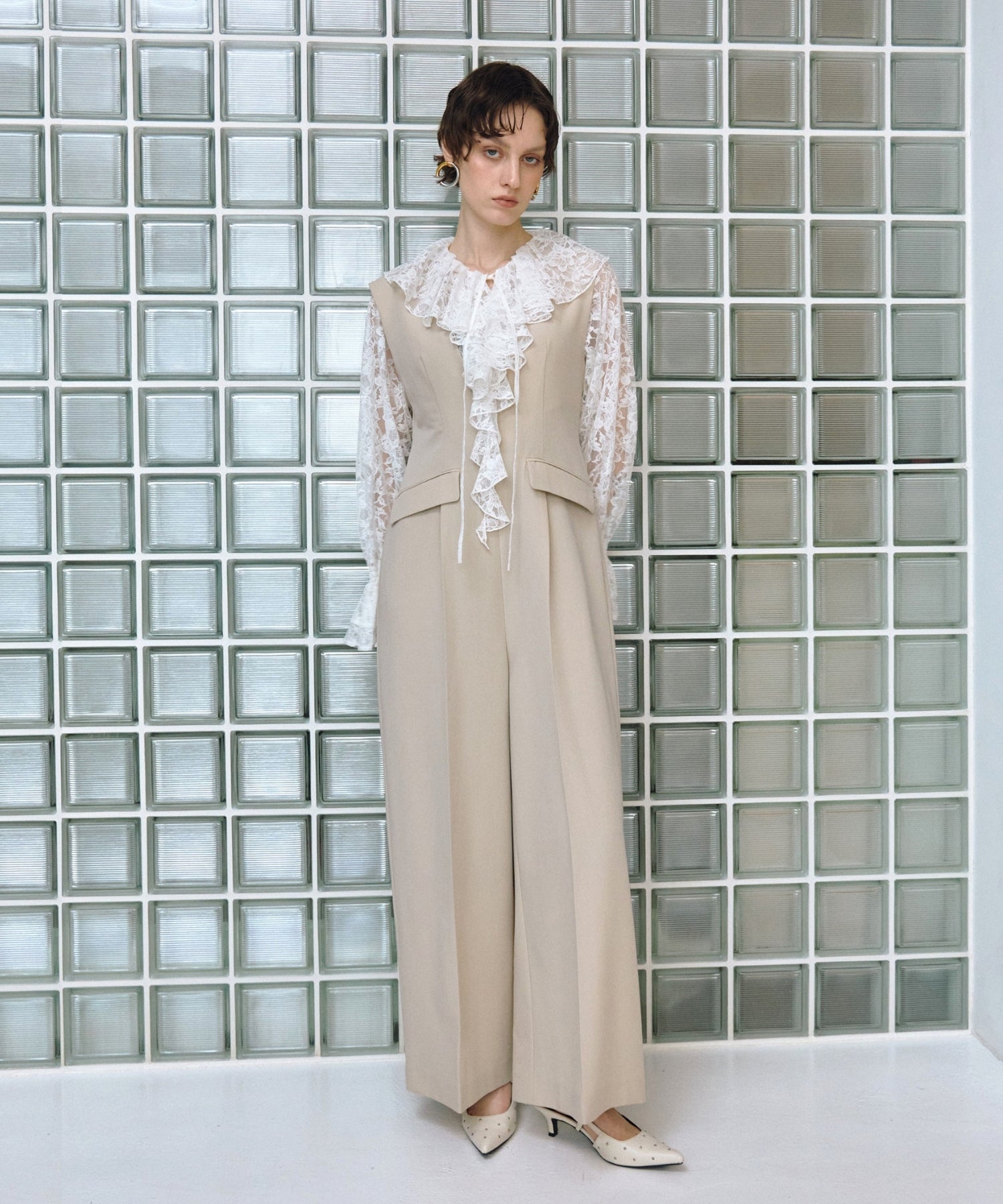 LACE RUFFLE ALL-IN-ONE DRESS
