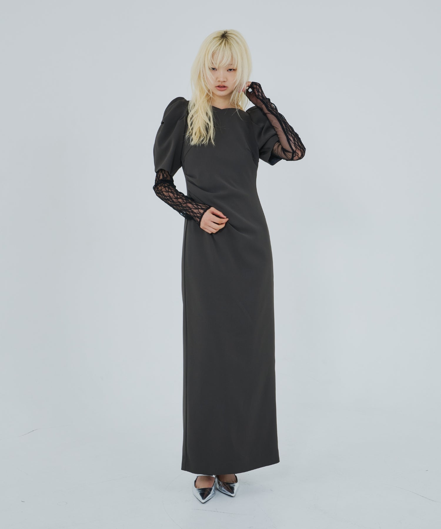 LACE ARM DRAPE DRESS