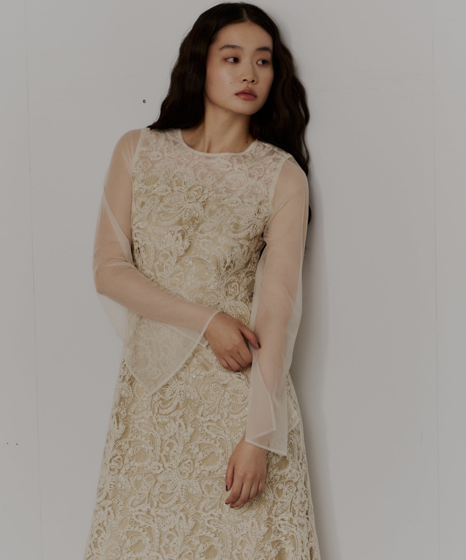 LEAF EMBROIDERY BACK DESIGN DRESS