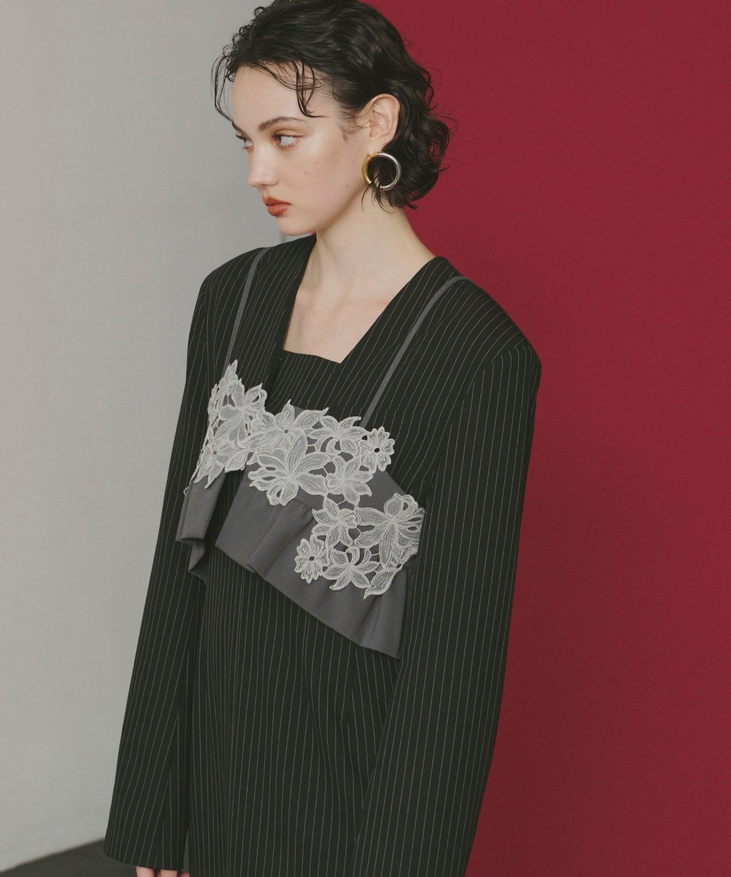 PINSTRIPE TAILORED BUSTIER DRESS