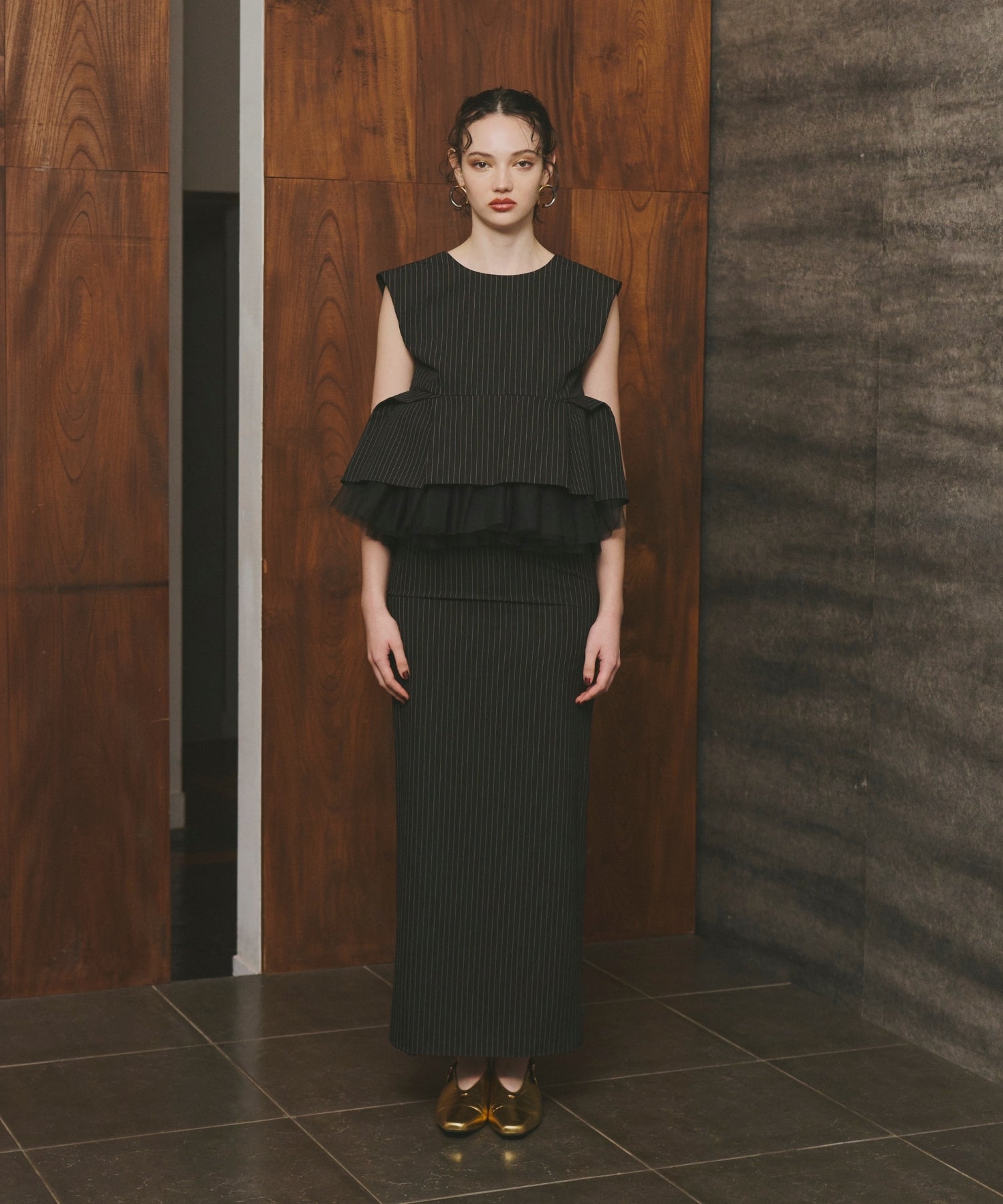 PINSTRIPE PEPLUM SETUP DRESS