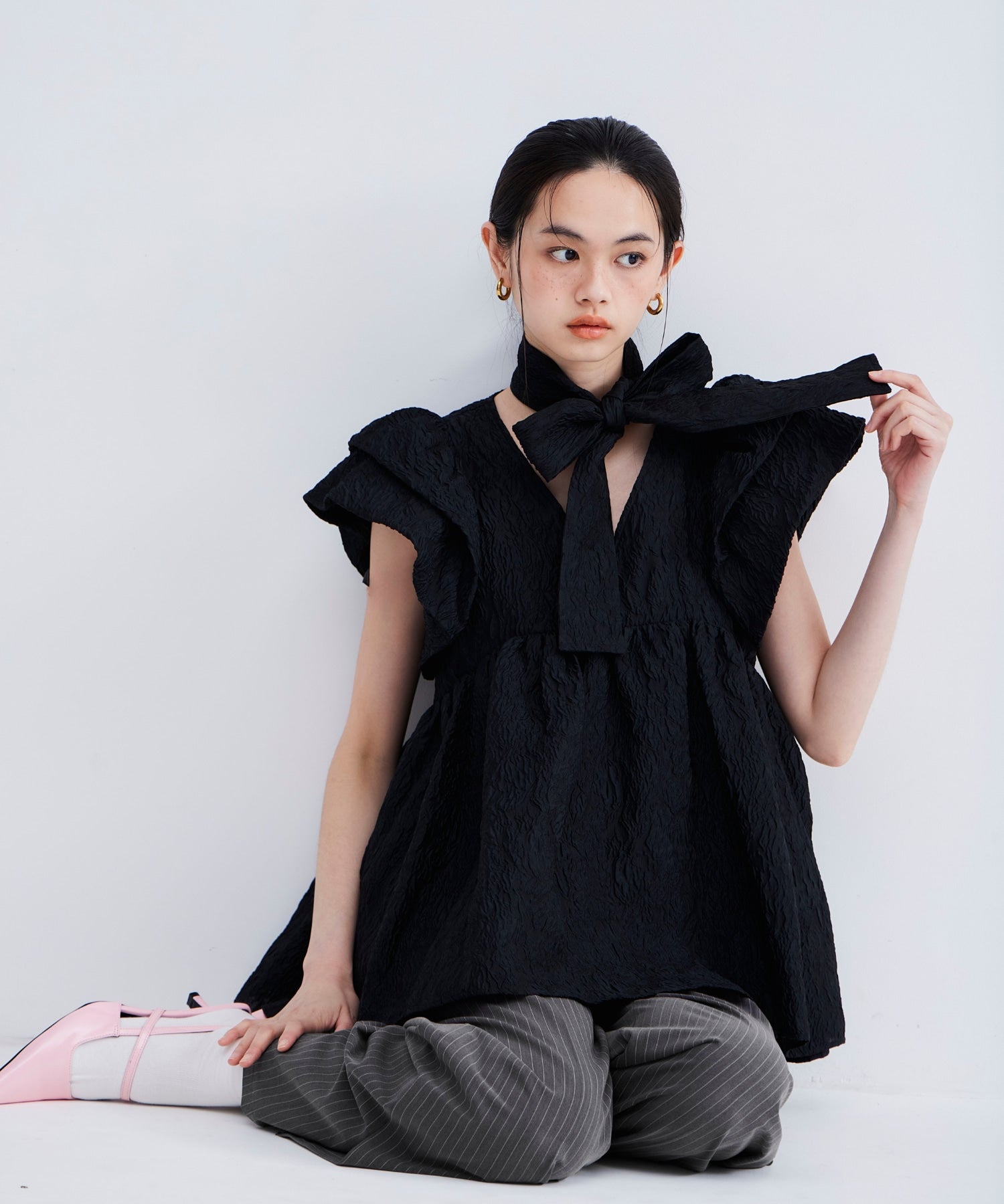SHEER JACQUARD PEPLUM TOPS