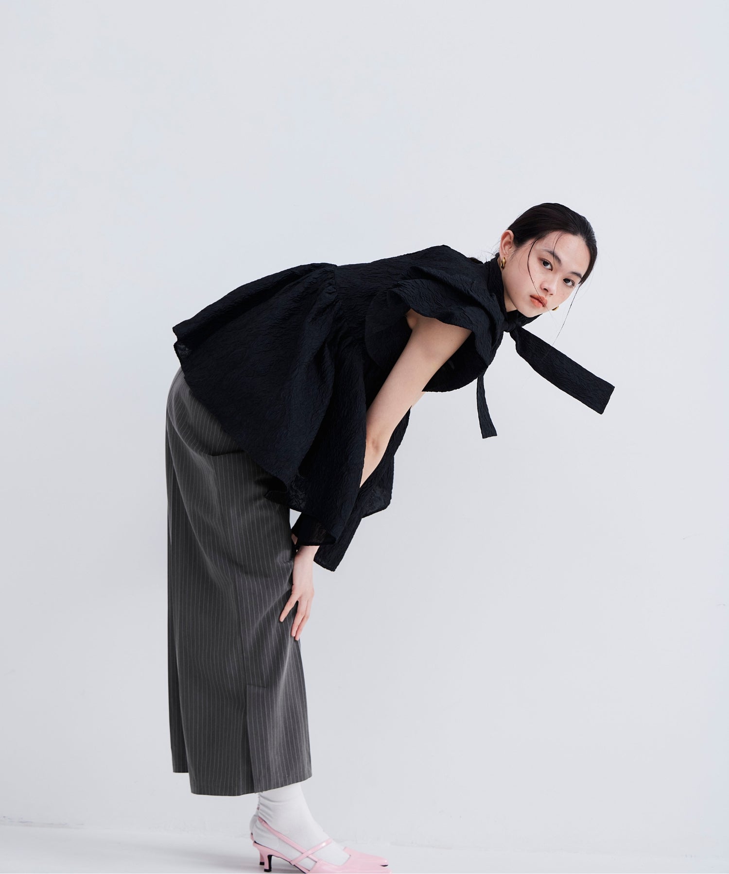 SHEER JACQUARD PEPLUM TOPS