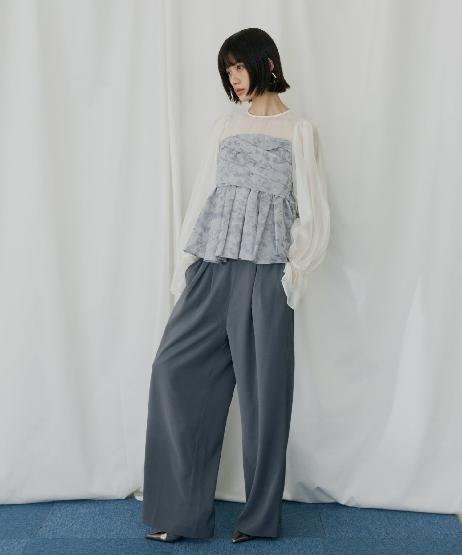 JACQUARD PEPLUM PANTS DRESS
